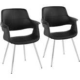Vintage Flair Dining Accent Chair in Chrome & Black Leatherette (Set of 2)